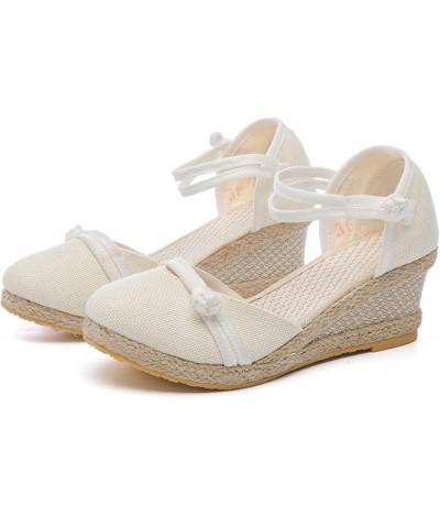 Wedge Sandals for Women Elastic Ankle Strap Low Platform Wedge Sandals Open Toe Dress Platform Shoes Dressy E-white $14.05 Sa...