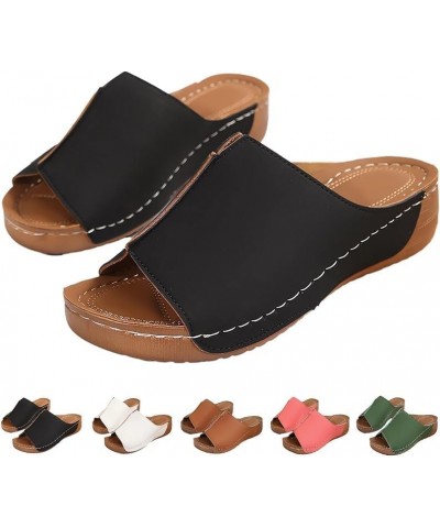 Orthopedic Sandals For Women Arch Support Flat Wide Width Leather Platform Wedge Slide Sandals Diabetic Walking Summer Shoes ...