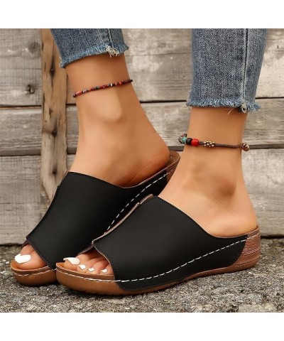 Orthopedic Sandals For Women Arch Support Flat Wide Width Leather Platform Wedge Slide Sandals Diabetic Walking Summer Shoes ...