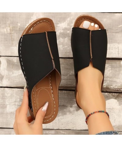 Orthopedic Sandals For Women Arch Support Flat Wide Width Leather Platform Wedge Slide Sandals Diabetic Walking Summer Shoes ...