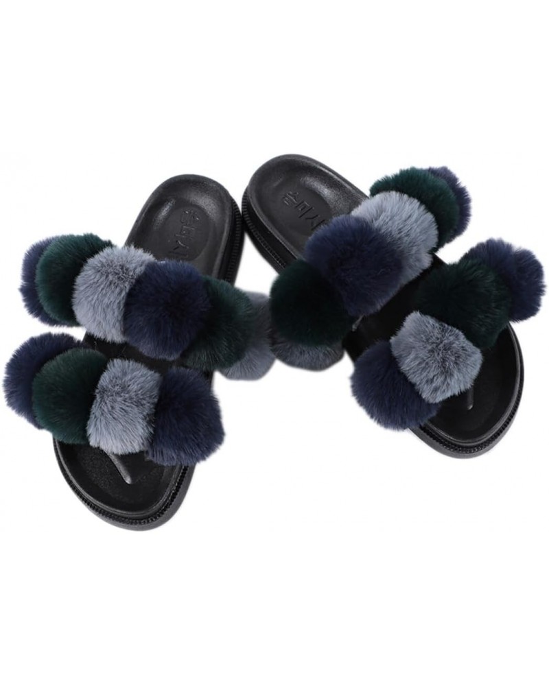 Women's Open Toe Pom Pom Ball Fluffy Slippers – Fashion Fuzzy Faux Flat Slides for Indoor/Outdoor Use $12.61 Slippers