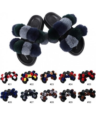 Women's Open Toe Pom Pom Ball Fluffy Slippers – Fashion Fuzzy Faux Flat Slides for Indoor/Outdoor Use $12.61 Slippers