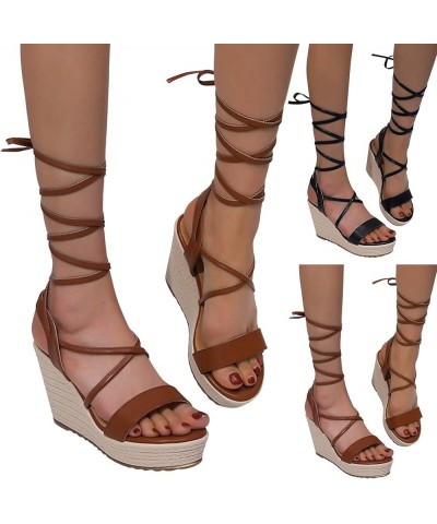 Strappy Espadrilles for Women Wedge Sandals Fashionable Summer Crisscorss Leg Lace Up Wedges Solid Color Comfortable Non Slip...