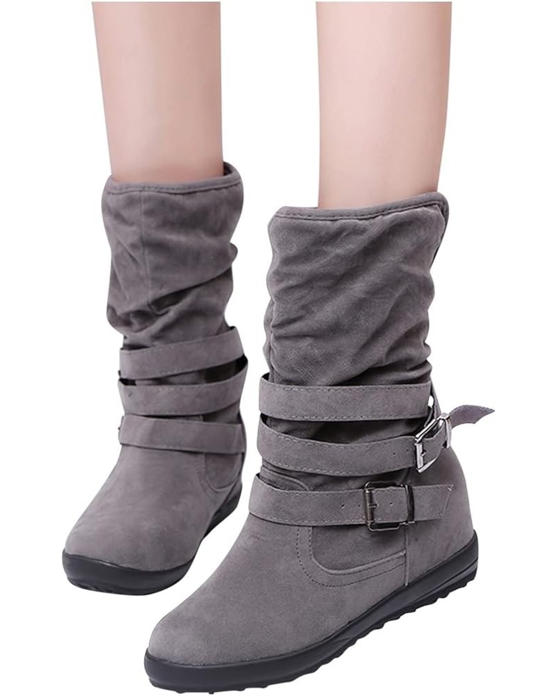 Women's Wide Calf Knee High Boots, Faux Fur Winter Boots Riding Boots Metal Buckle Calf Boot Fashion Dressy Boots B-grey $27....