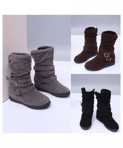 Women's Wide Calf Knee High Boots, Faux Fur Winter Boots Riding Boots Metal Buckle Calf Boot Fashion Dressy Boots B-grey $27....