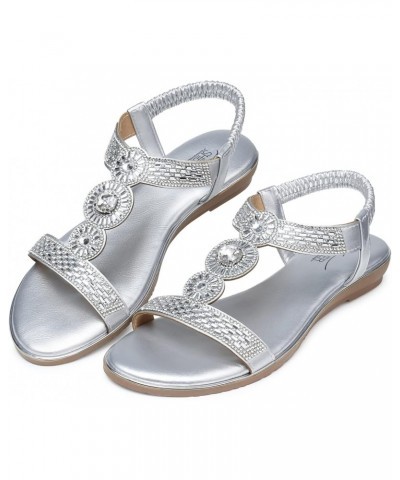 Sandals Women Dressy Summer: Comfortable Dress Rhinestones Ankle Strap Flat Bling Walking Fancy Sandal Silver Size 5 Sandals ...