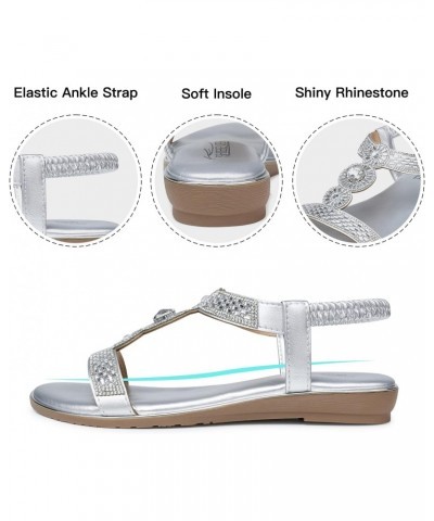 Sandals Women Dressy Summer: Comfortable Dress Rhinestones Ankle Strap Flat Bling Walking Fancy Sandal Silver Size 5 Sandals ...