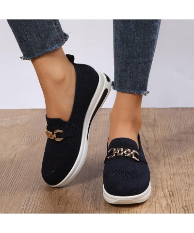 Flat Heel Casual Shoes Metal Chain Decor Solid Color Low Top Round Toe Mesh Sneakers Ladies Fashion Breathable Round Toe Thic...