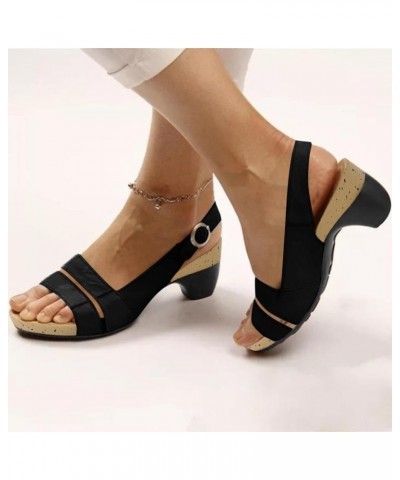 Slide Sandals for Women Platform Espadrille Sandal Mid-Heel Open Toe Elastic Strap Dress Beach Flip Flops Sandals 94-htrns-bl...