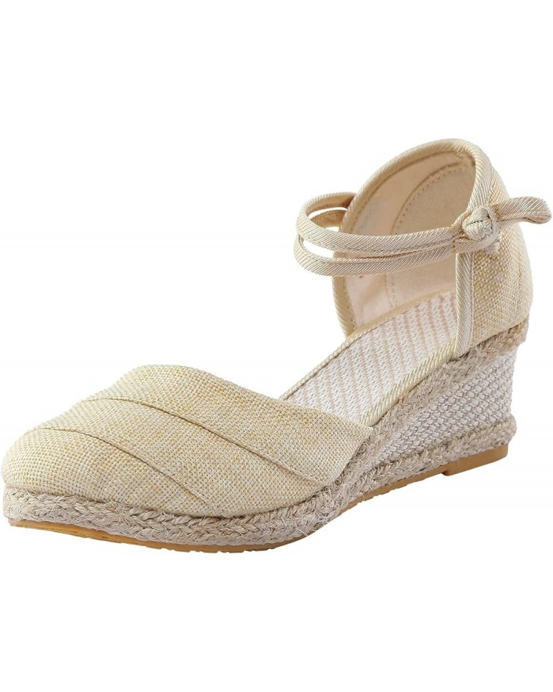 Travel Men And Women Beach Flip Flops Shower Sandals Versatile Braided Buckle Breathable Wedge Sandals Beige $15.10 Sandals