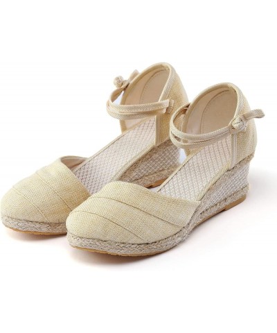 Travel Men And Women Beach Flip Flops Shower Sandals Versatile Braided Buckle Breathable Wedge Sandals Beige $15.10 Sandals