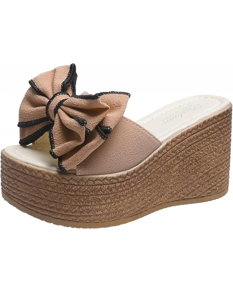 Women's Platform Sandals Espadrilles Sandals Flowers Fabric Thick Bottom Slope Heels Flip Flops Slide Sandals Na1-pink $15.23...