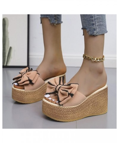 Women's Platform Sandals Espadrilles Sandals Flowers Fabric Thick Bottom Slope Heels Flip Flops Slide Sandals Na1-pink $15.23...