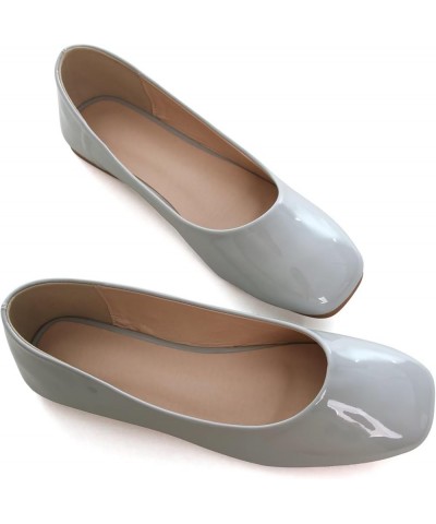 Flats for Women Fashion Square Toe Dress Flats Soft PU Flats Comfortable Slip On Work Shoes Bright Pu Gray $14.82 Flats