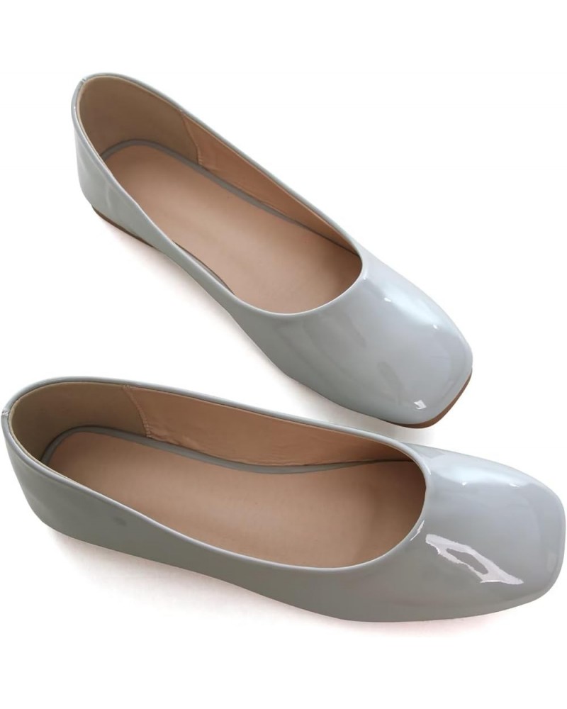 Flats for Women Fashion Square Toe Dress Flats Soft PU Flats Comfortable Slip On Work Shoes Bright Pu Gray $14.82 Flats