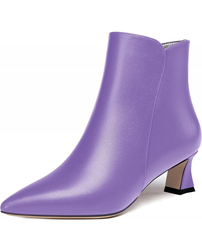 Womens Solid Office Matte Zip Pointed Toe Cold Weather Kitten Low Heel Ankle High Boots 2 Inch Lavender $43.84 Boots