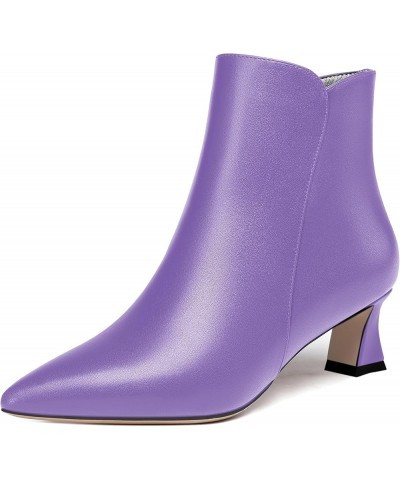 Womens Solid Office Matte Zip Pointed Toe Cold Weather Kitten Low Heel Ankle High Boots 2 Inch Lavender $43.84 Boots