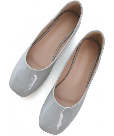 Flats for Women Fashion Square Toe Dress Flats Soft PU Flats Comfortable Slip On Work Shoes Bright Pu Gray $14.82 Flats