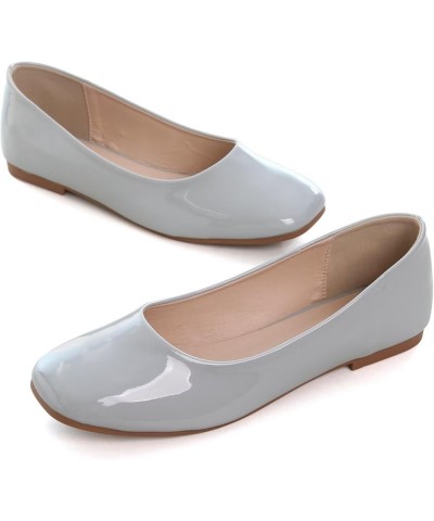 Flats for Women Fashion Square Toe Dress Flats Soft PU Flats Comfortable Slip On Work Shoes Bright Pu Gray $14.82 Flats