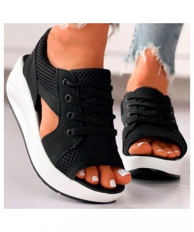 Pink Platform Boots Wedges For Women Women Sandals Sandals Casual Low Heeled Sandals Women Dressy Summer Flat Women'S 7-black...