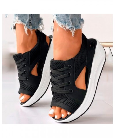 Pink Platform Boots Wedges For Women Women Sandals Sandals Casual Low Heeled Sandals Women Dressy Summer Flat Women'S 7-black...