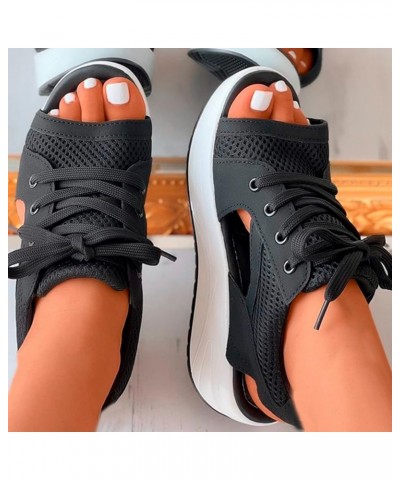 Pink Platform Boots Wedges For Women Women Sandals Sandals Casual Low Heeled Sandals Women Dressy Summer Flat Women'S 7-black...