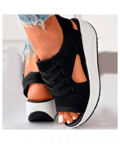 Pink Platform Boots Wedges For Women Women Sandals Sandals Casual Low Heeled Sandals Women Dressy Summer Flat Women'S 7-black...