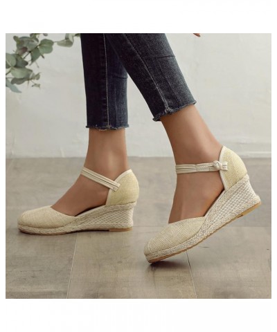 Wedge Sandals for Women Platform Closed Toe Espadrille Summer Ankle Strap Heeled Slippers Dress Party Pump Beach Shoes Gold $...