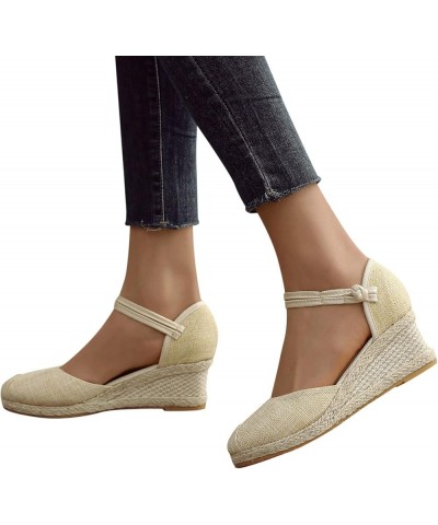 Wedge Sandals for Women Platform Closed Toe Espadrille Summer Ankle Strap Heeled Slippers Dress Party Pump Beach Shoes Gold $...