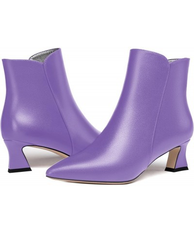 Womens Solid Office Matte Zip Pointed Toe Cold Weather Kitten Low Heel Ankle High Boots 2 Inch Lavender $43.84 Boots