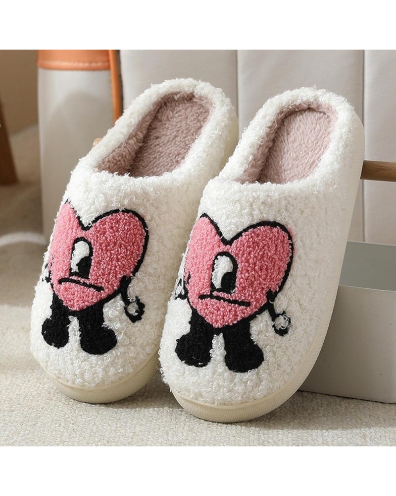 2 Pairs of Cute Cartoon Heart-Shaped Embroidered Slippers Winter Warm Indoor Bedroom Shoes Anti Slip Winter Warm Household Ca...