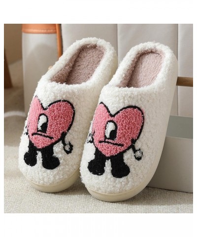 2 Pairs of Cute Cartoon Heart-Shaped Embroidered Slippers Winter Warm Indoor Bedroom Shoes Anti Slip Winter Warm Household Ca...