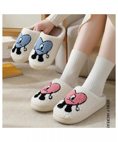 2 Pairs of Cute Cartoon Heart-Shaped Embroidered Slippers Winter Warm Indoor Bedroom Shoes Anti Slip Winter Warm Household Ca...