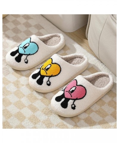 2 Pairs of Cute Cartoon Heart-Shaped Embroidered Slippers Winter Warm Indoor Bedroom Shoes Anti Slip Winter Warm Household Ca...