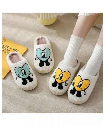 2 Pairs of Cute Cartoon Heart-Shaped Embroidered Slippers Winter Warm Indoor Bedroom Shoes Anti Slip Winter Warm Household Ca...