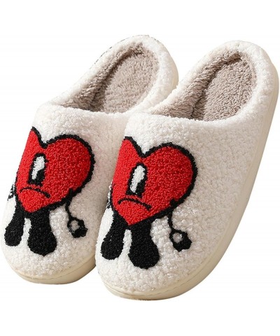 2 Pairs of Cute Cartoon Heart-Shaped Embroidered Slippers Winter Warm Indoor Bedroom Shoes Anti Slip Winter Warm Household Ca...