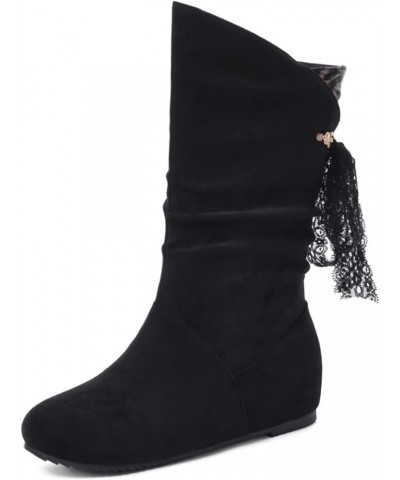 Suede Mid Calf Boots for Womens Platforms Back Strappy Vintage Cowgirl Walking Dogs Party Wedge Black Ankle Boots Black $30.1...