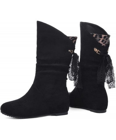 Suede Mid Calf Boots for Womens Platforms Back Strappy Vintage Cowgirl Walking Dogs Party Wedge Black Ankle Boots Black $30.1...