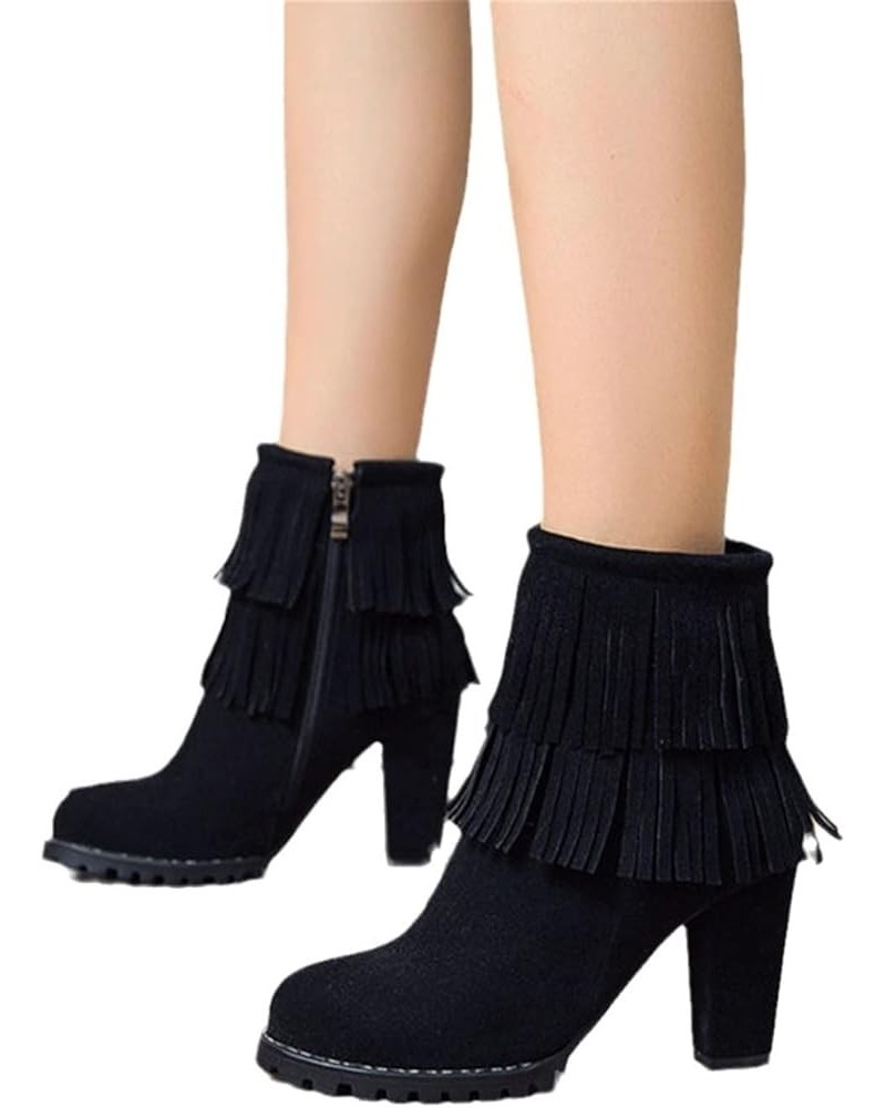 Women's Fringe Block Heeled Ankle Boots,Winter Suede Warm Booties,High Heels Retro Short Boots,Women Elegant Ankle Shoes for ...