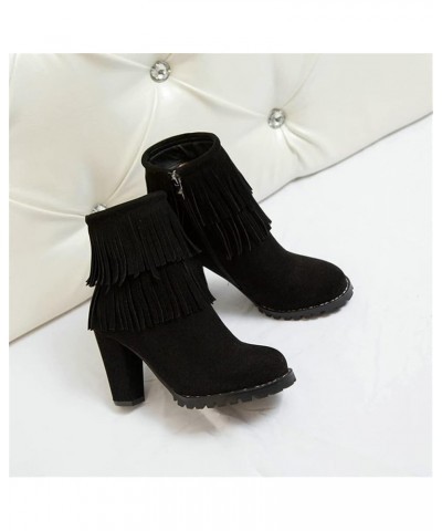 Women's Fringe Block Heeled Ankle Boots,Winter Suede Warm Booties,High Heels Retro Short Boots,Women Elegant Ankle Shoes for ...