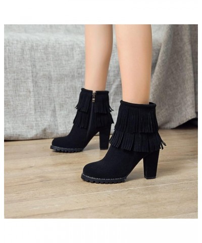 Women's Fringe Block Heeled Ankle Boots,Winter Suede Warm Booties,High Heels Retro Short Boots,Women Elegant Ankle Shoes for ...