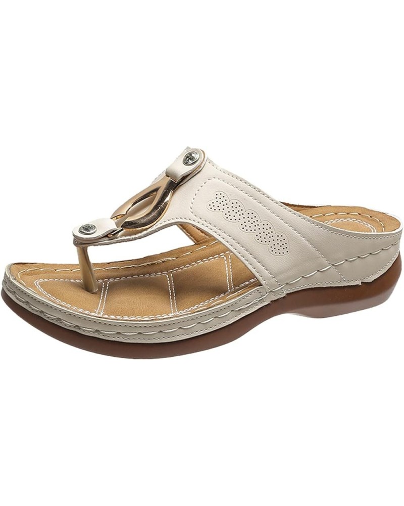 Sandals for Women Dressy Summer Clearance,Women's Clip Toe Thick Sole Flip Flops Sandals Comfort Beach Sandals Beige $16.89 S...