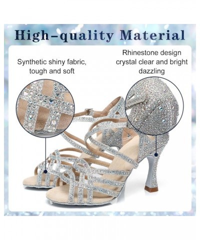 Women Professional Latin Rhinestone Dance Shoes Open Toe Salsa Chacha Ballroom Dance Heels Cross Strap,Model-L357 L357-silver...