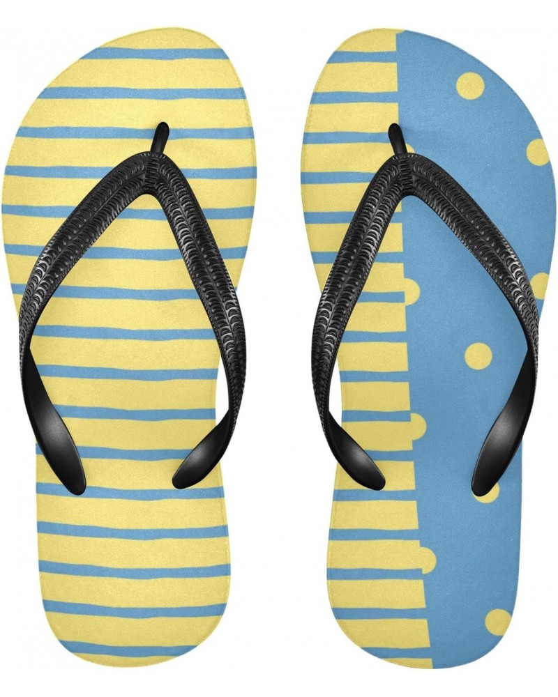 Acpiggto Women Men Flip Flops Striped Yellow Blue Polka Dot Summer Beach Sandals Flat Thong Slides Slippers $15.11 Sandals