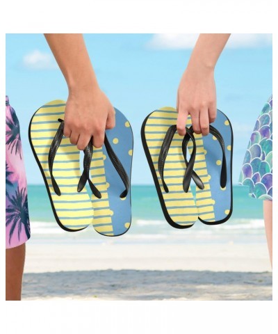 Acpiggto Women Men Flip Flops Striped Yellow Blue Polka Dot Summer Beach Sandals Flat Thong Slides Slippers $15.11 Sandals