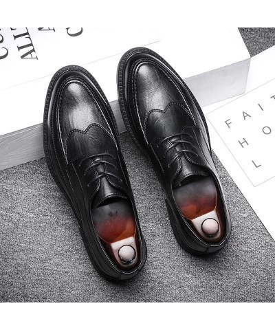 British Style Oxfords For Men Business Dress Taller Shoes Lace Up Microfiber Leather Anti-skid Pointed Burnish Toe Brown $33....