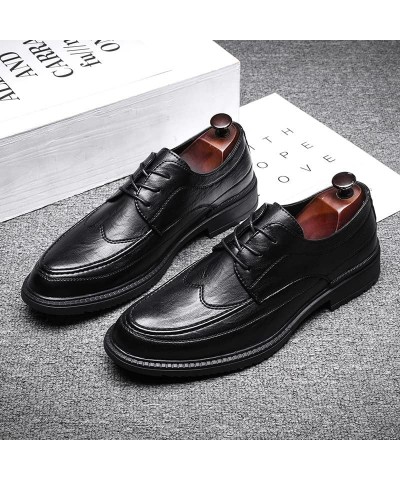 British Style Oxfords For Men Business Dress Taller Shoes Lace Up Microfiber Leather Anti-skid Pointed Burnish Toe Brown $33....