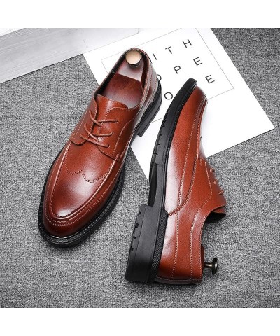 British Style Oxfords For Men Business Dress Taller Shoes Lace Up Microfiber Leather Anti-skid Pointed Burnish Toe Brown $33....