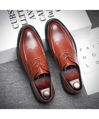 British Style Oxfords For Men Business Dress Taller Shoes Lace Up Microfiber Leather Anti-skid Pointed Burnish Toe Brown $33....