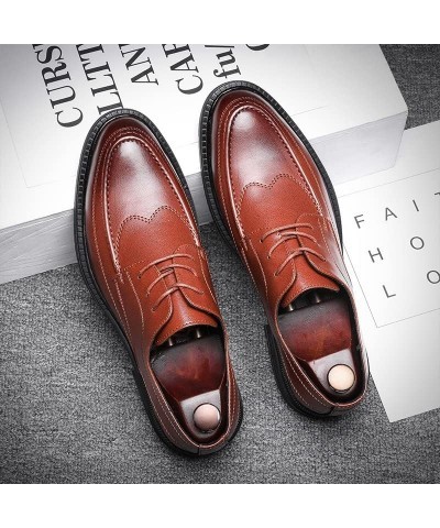 British Style Oxfords For Men Business Dress Taller Shoes Lace Up Microfiber Leather Anti-skid Pointed Burnish Toe Brown $33....